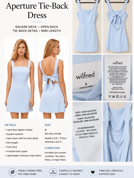 Wilfred Dresses & Skirts - Aritzia Wilfred Aperture Tie-Back Mini Dress Light Blue Size 4